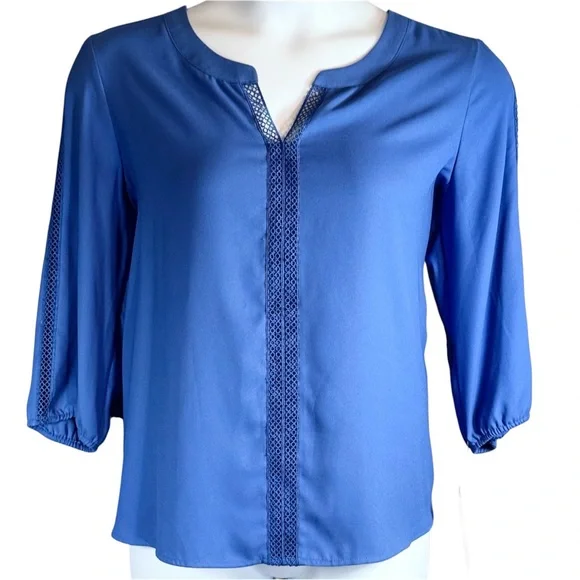 Dana Buchman Blue Blouse Crochet Trim 3/4 Sleeve XL New With Tags (flawed) - Picture 4 of 15